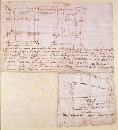 Architectural Sketch with Notes by Michelangelo Buonarroti